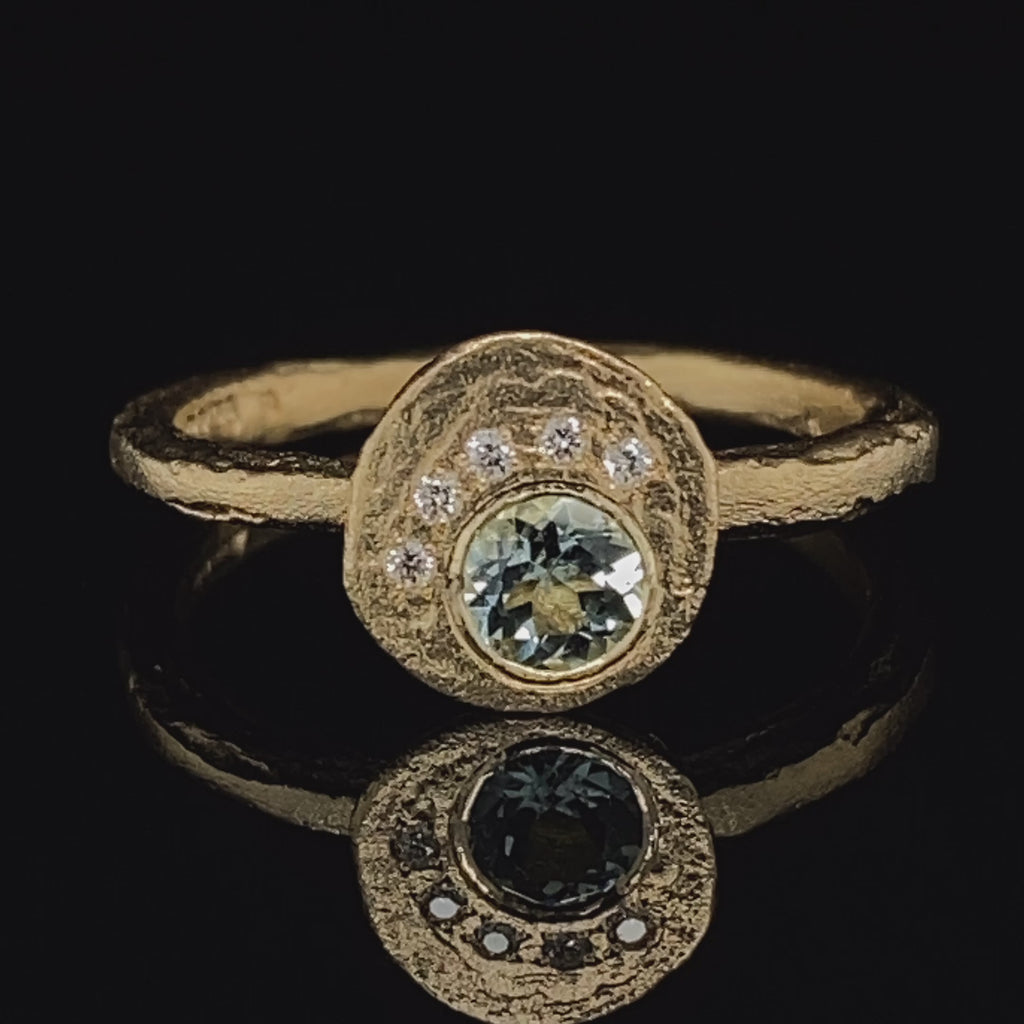 Diana Porter - 18k Fair Trade Yellow Gold Seafoam Tourmaline Diamond Ring - DESIGNYARD, Dublin Ireland.