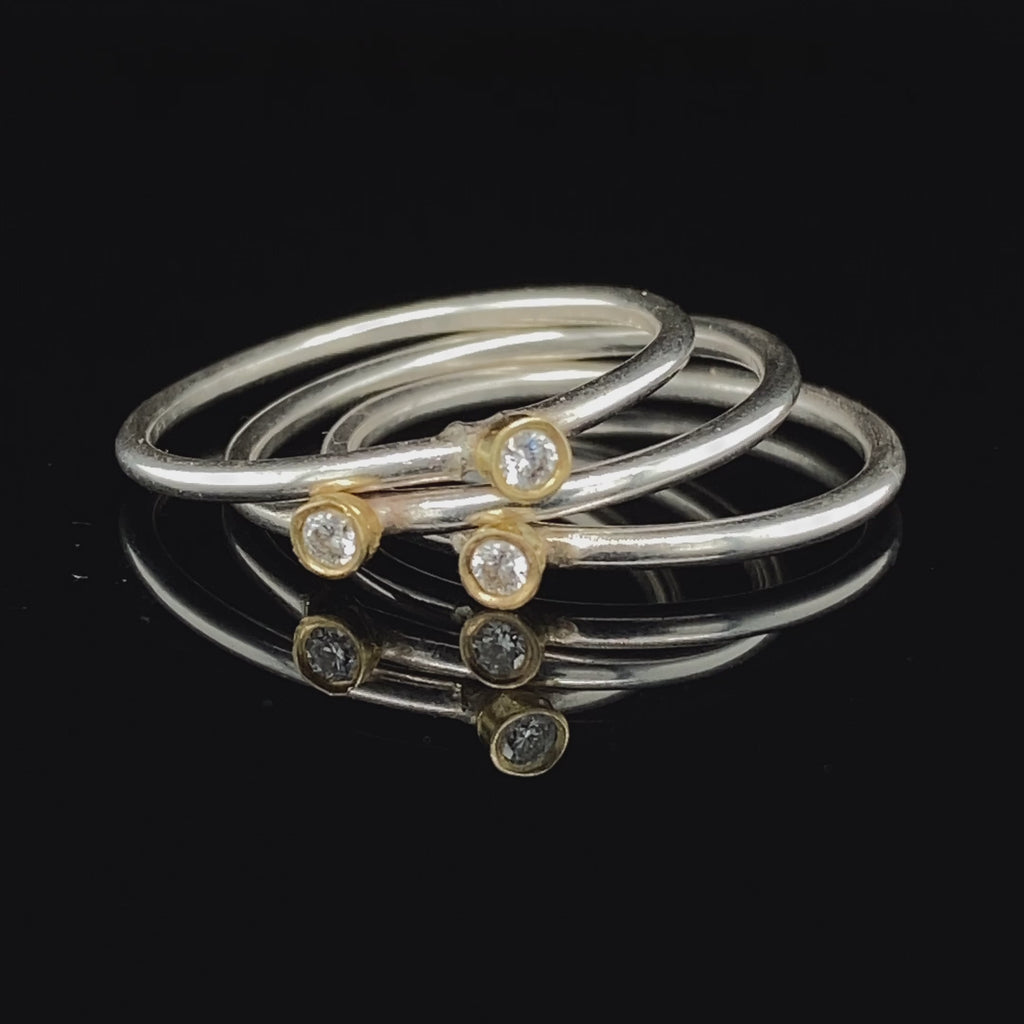 Video of Shimara Carlow's Contemporary Sterling Silver 18k Yellow Gold Diamond Stacking Ring. Available on  DESIGNYARD.com and in our Jewellery Shop Dublin, Ireland. Free Worldwide Shipping with DHL.