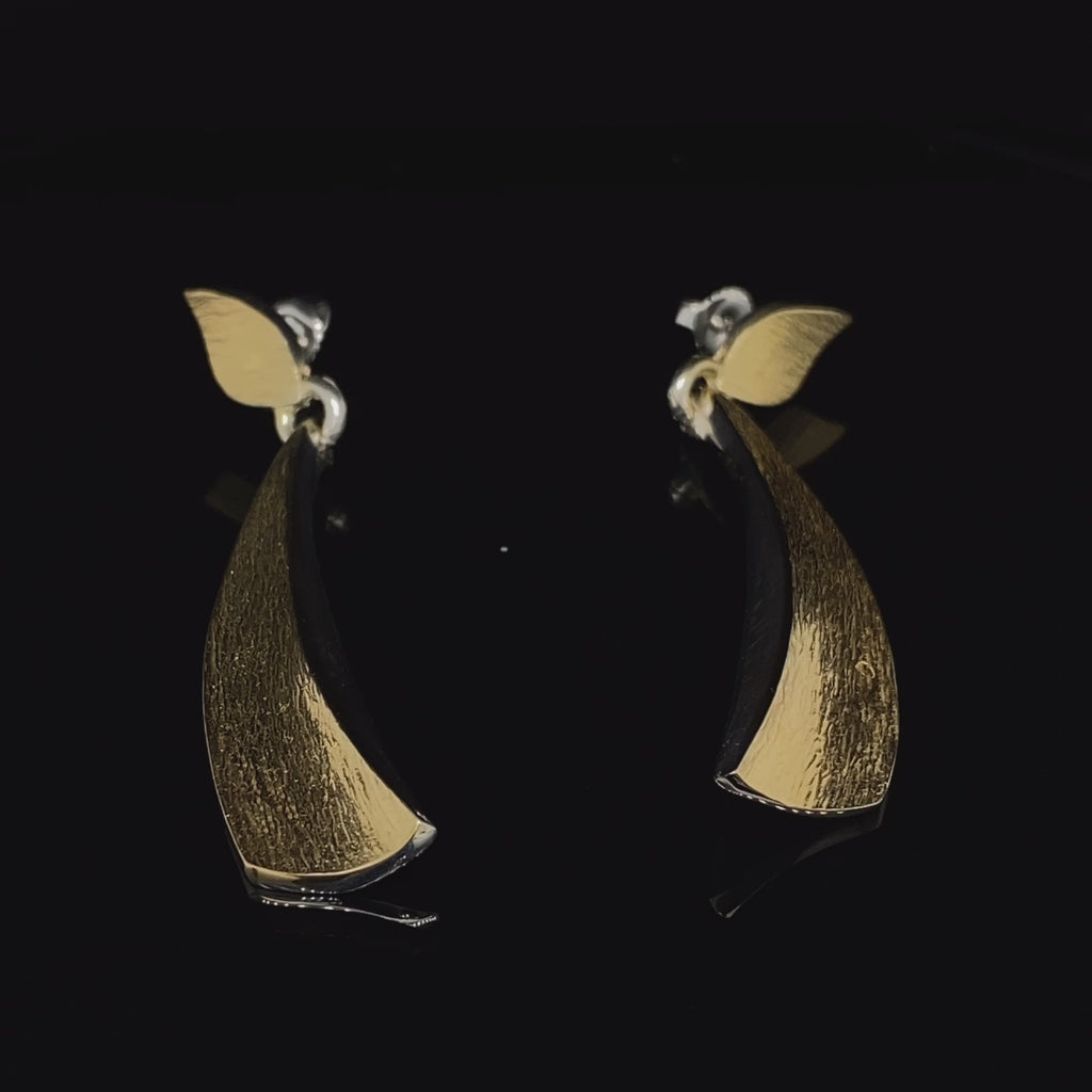 Seamus Gill - 22k Yellow Gold Plated Silver Flowing Curves Long Blade Earrings - DESIGNYARD, Dublin Ireland.