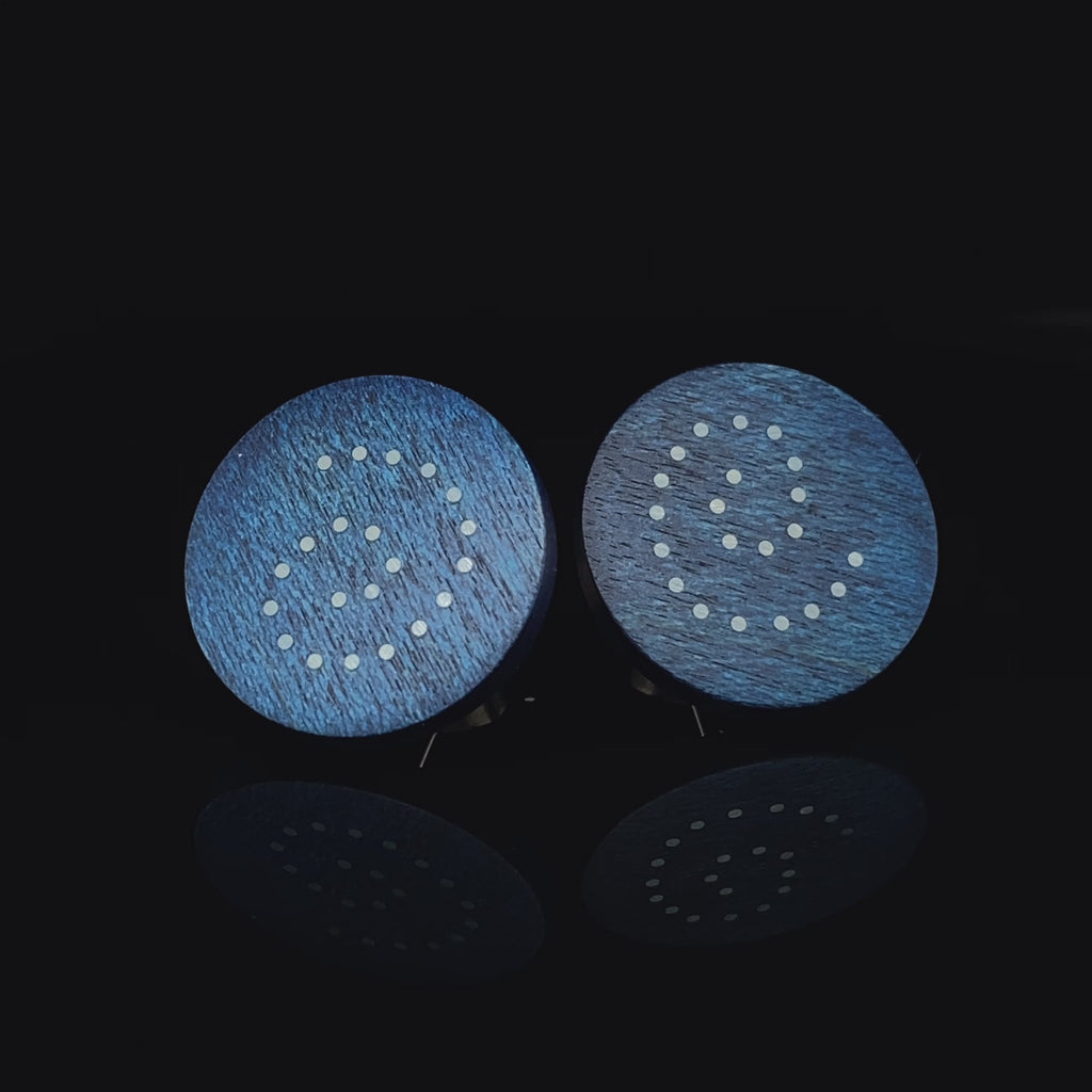 Roger Bennett - Sterling Silver Blue Spiral Maple Earrings With Silver Inlay - DESIGNYARD, Dublin Ireland.