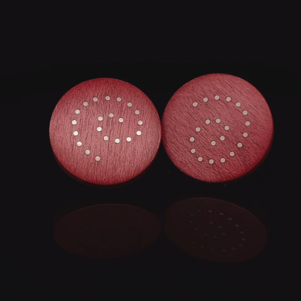 Roger Bennett - Sterling Silver Red Spiral Maple Earrings With Silver Inlay - DESIGNYARD, Dublin Ireland.