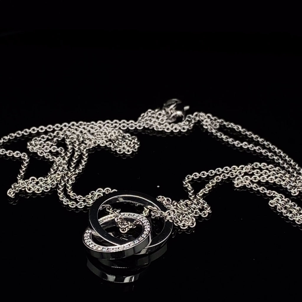 Meister - 18k White Gold Two Rings Interlocking Diamond Necklace - DESIGNYARD, Dublin Ireland.
