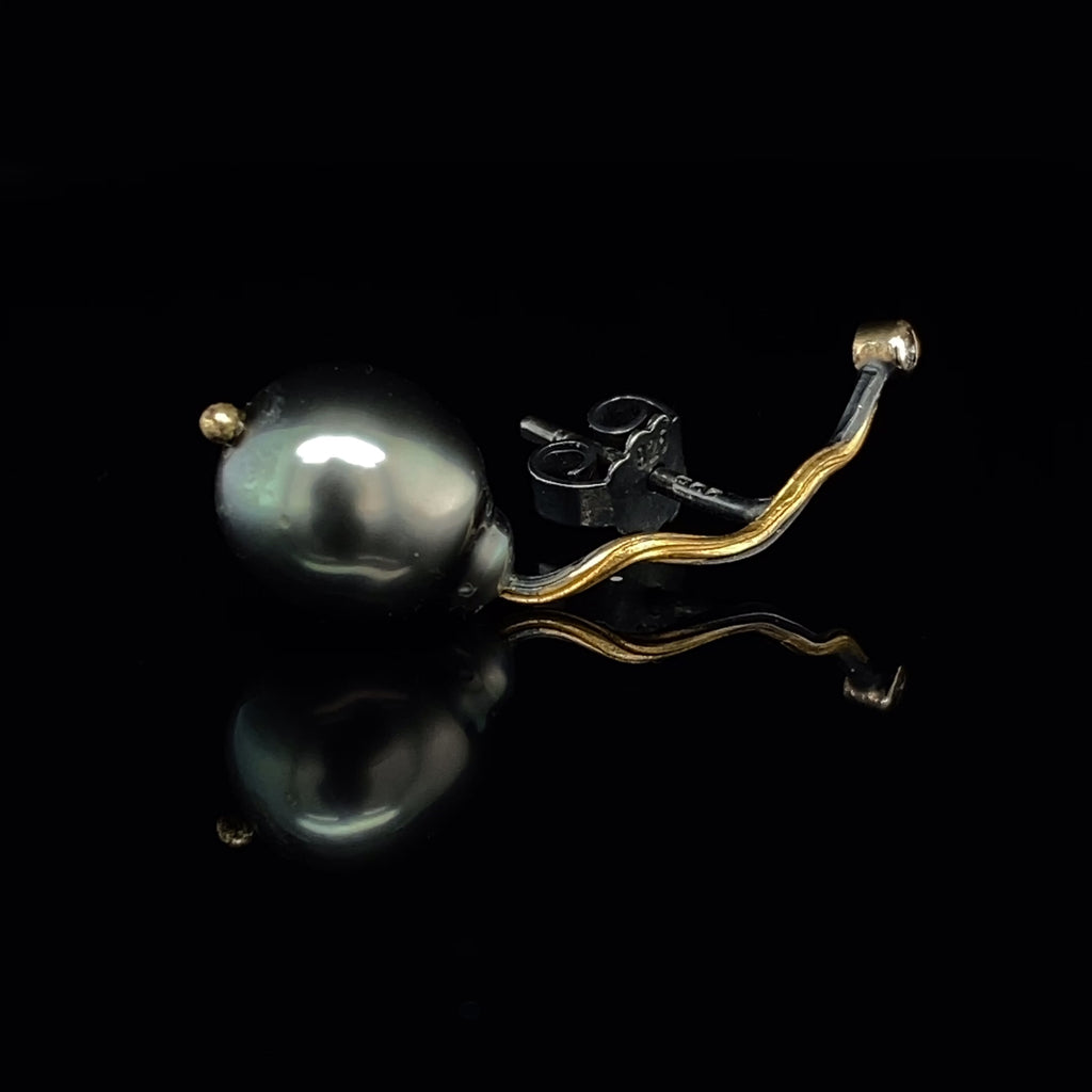 Josephine Bergsøe - Silver 18k 22k 24k Yellow Gold Seafire Tahiti Pearl Diamond Single Earring - DESIGNYARD, Dublin Ireland.