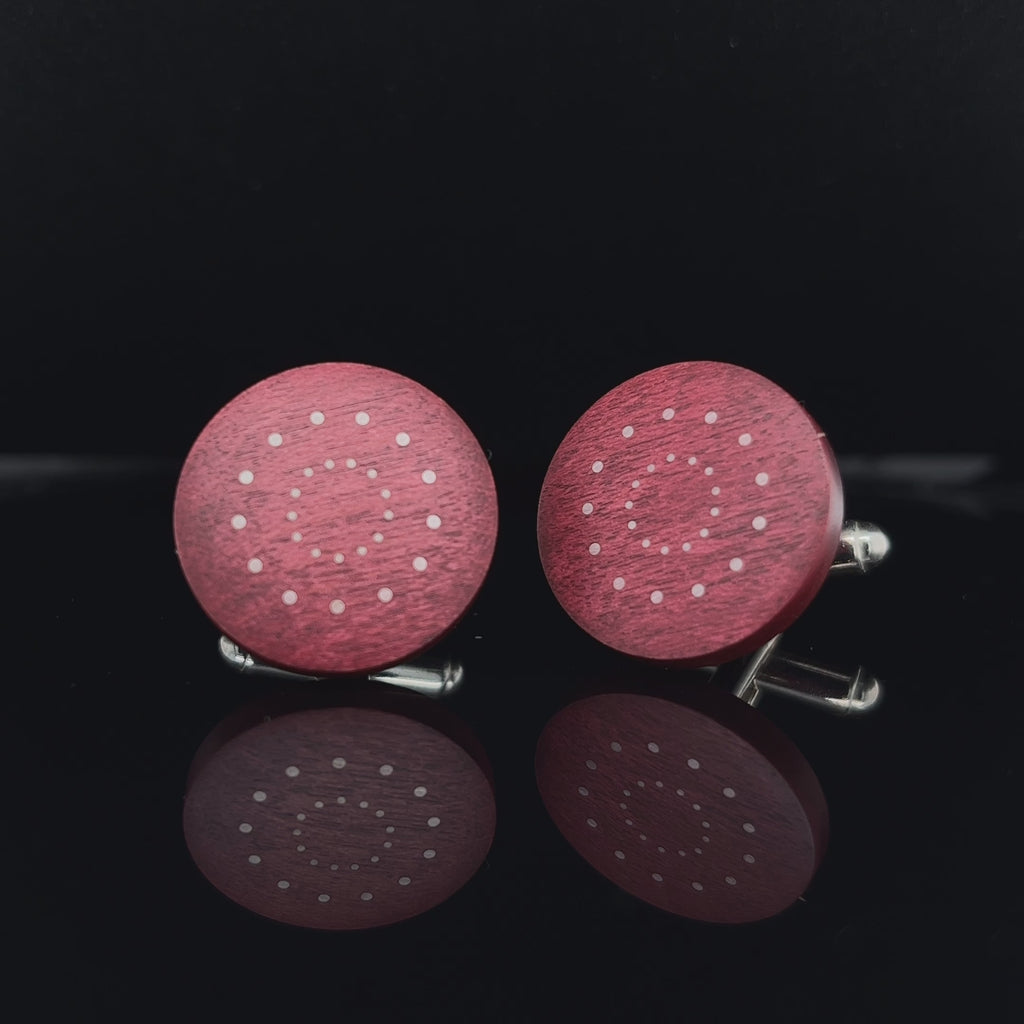 Roger Bennett - Sterling Silver Red Double Circle Maple Cufflinks with Silver Inlay - DESIGNYARD, Dublin Ireland.