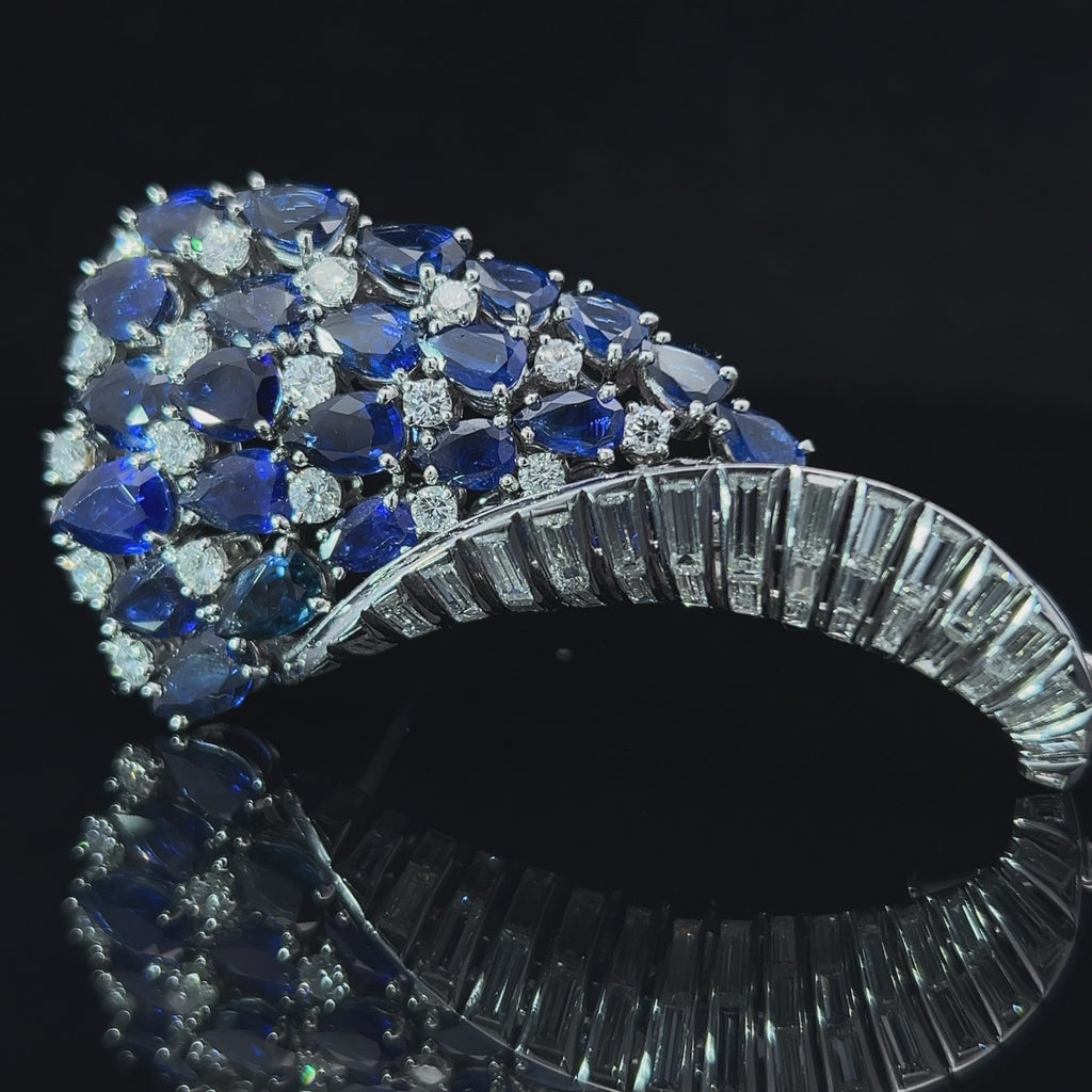 platinum sapphire diamond baguette brooch designyard vintage curated jewellery collection dublin ireland