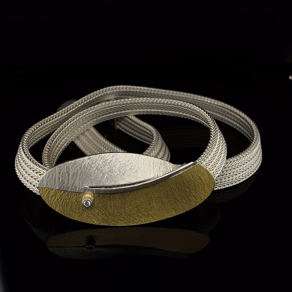 Manu - Sterling Silver 22k Yellow Gold Bi-Metal Diamond Foxchain Lotus Petal Necklace - DESIGNYARD, Dublin Ireland.