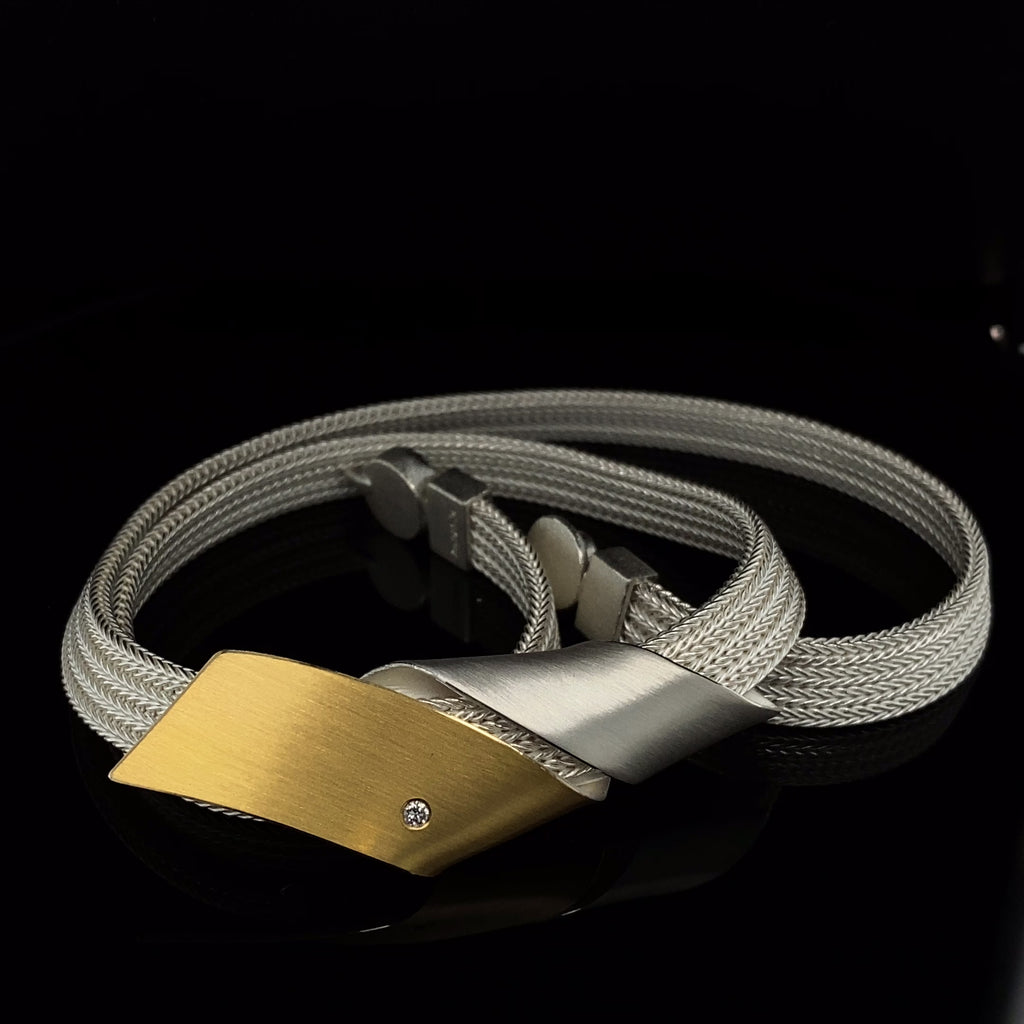 Manu - Sterling Silver 22k Yellow Gold Bi-Metal Diamond Foxchain Wrap Around Necklace - DESIGNYARD, Dublin Ireland.