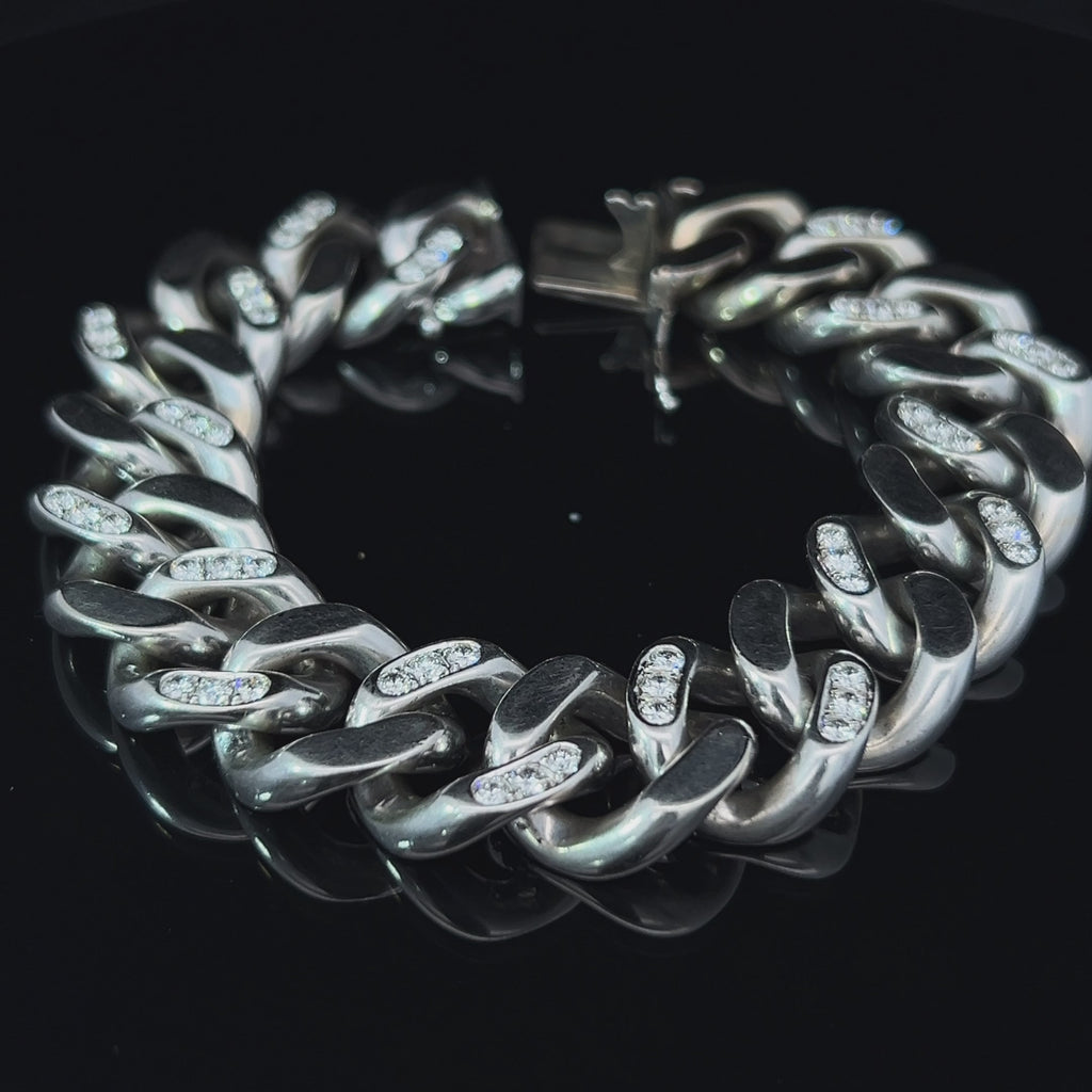 18k white gold diamond set curb link bracelet designyard vintage jewellery collection dublin ireland