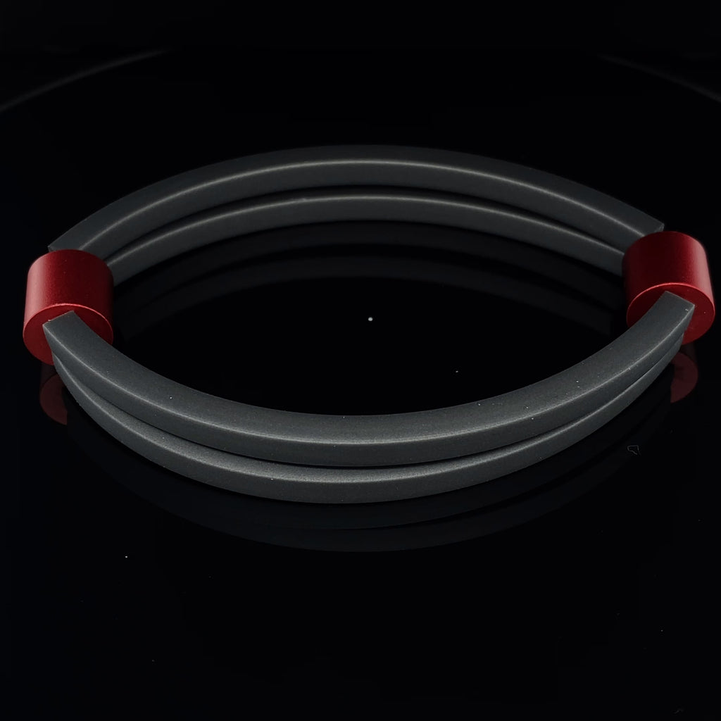 Ursula Muller - Red Aluminium Rubber Roller Bracelet - DESIGNYARD, Dublin Ireland.