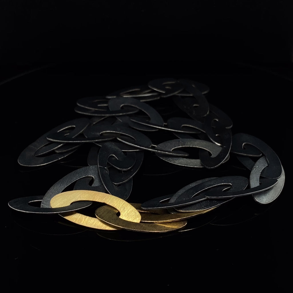 Nicole Van Der Wolf - Oxidised Silver 18k Yellow Gold ShipShape Necklace - DESIGNYARD, Dublin Ireland.