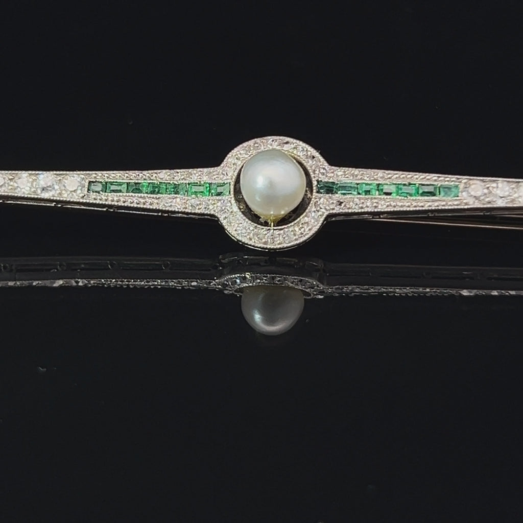 edwardian platinum yellow gold emerald diamond pearl bar brooch designyard dublin ireland