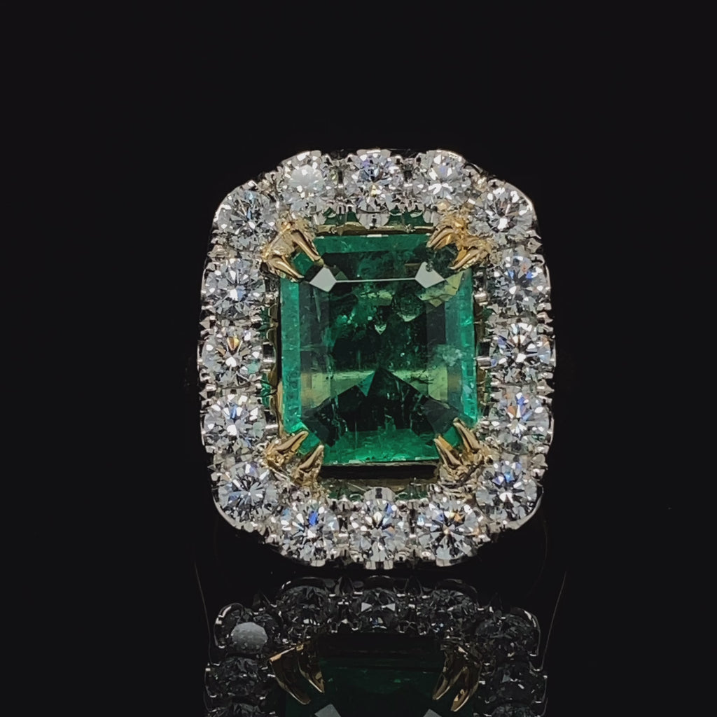 Ronan Campbell - Platinum 18k Yellow Gold Colombian Emerald Diamond Ring - DESIGNYARD, Dublin Ireland.