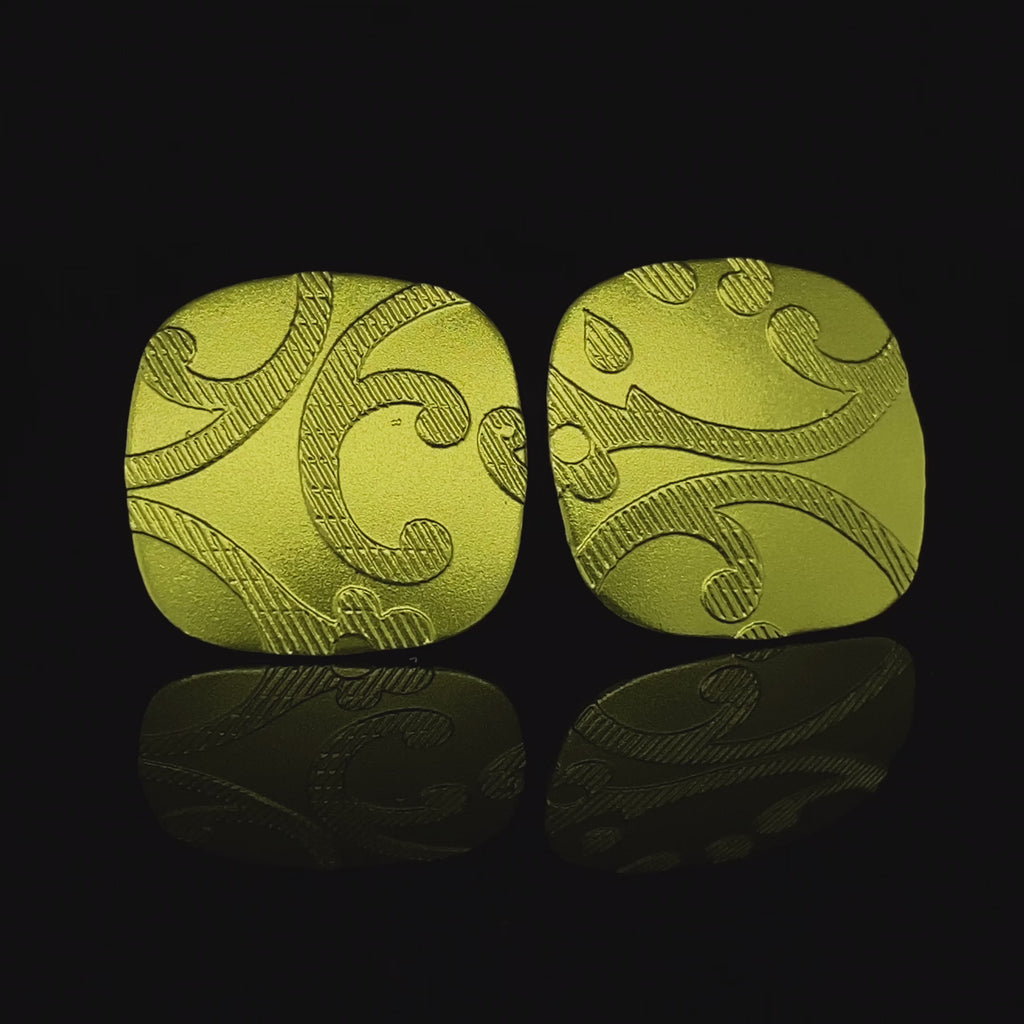 Ursula Muller - Lemon Aluminium Embossed Cushion Earrings - DESIGNYARD, Dublin Ireland.