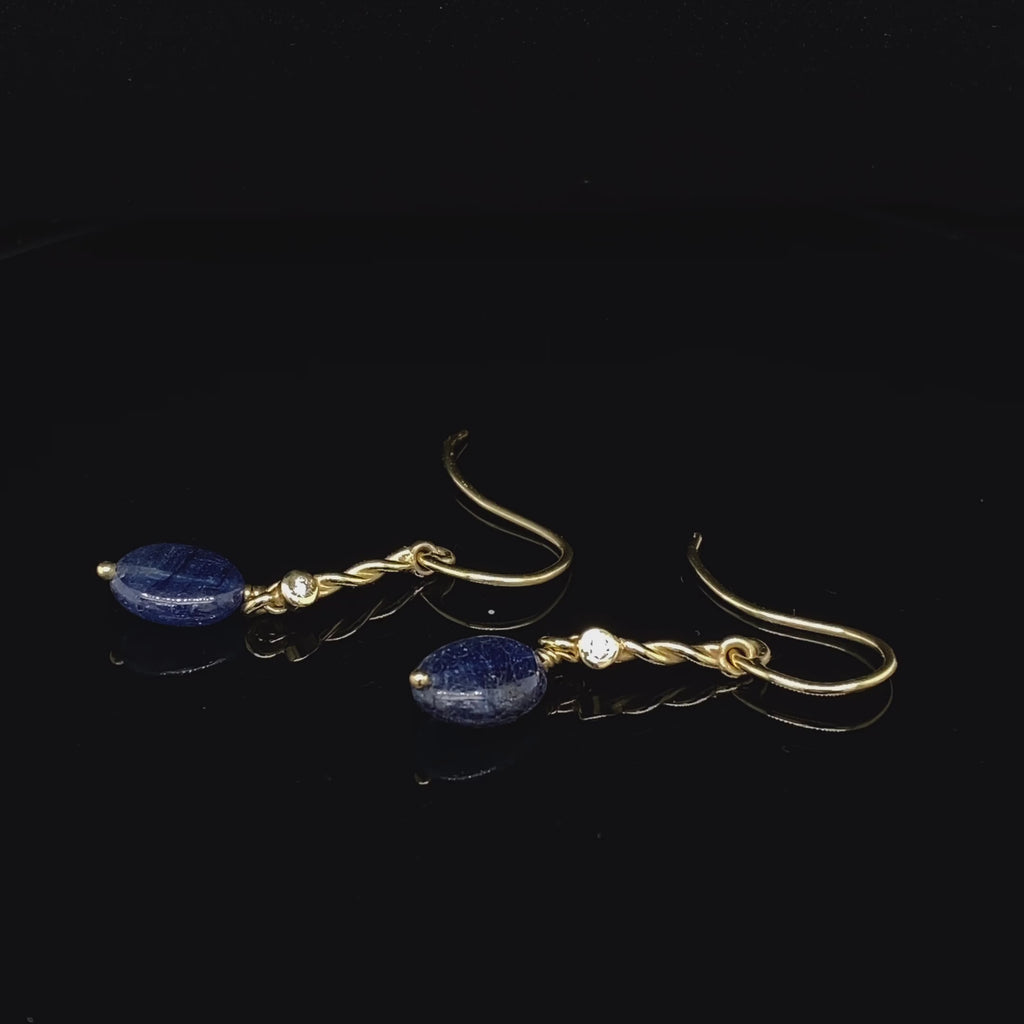 Friederike Grace - 18k Yellow Gold Sapphire Bead Diamond Drop Earrings - DESIGNYARD, Dublin Ireland.