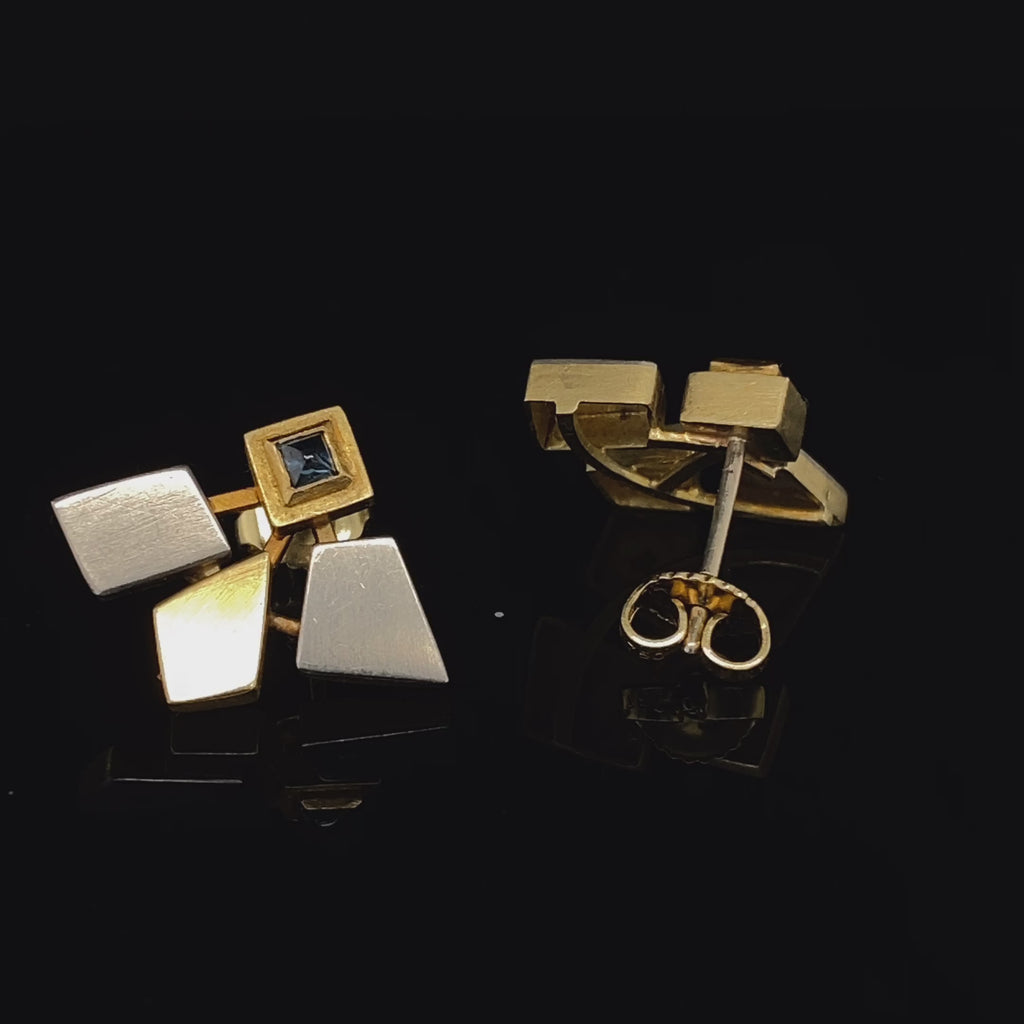 Catherine Mannheim - 18k Yellow and White Gold Sapphire Earrings - DESIGNYARD, Dublin Ireland.
