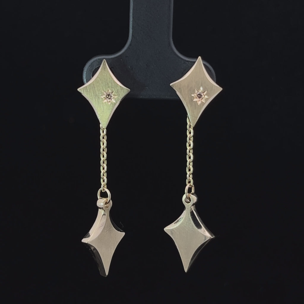 Síne Vasquez - 14k Yellow Gold Lark Drop Diamond Stud Earrings - DESIGNYARD, Dublin Ireland.