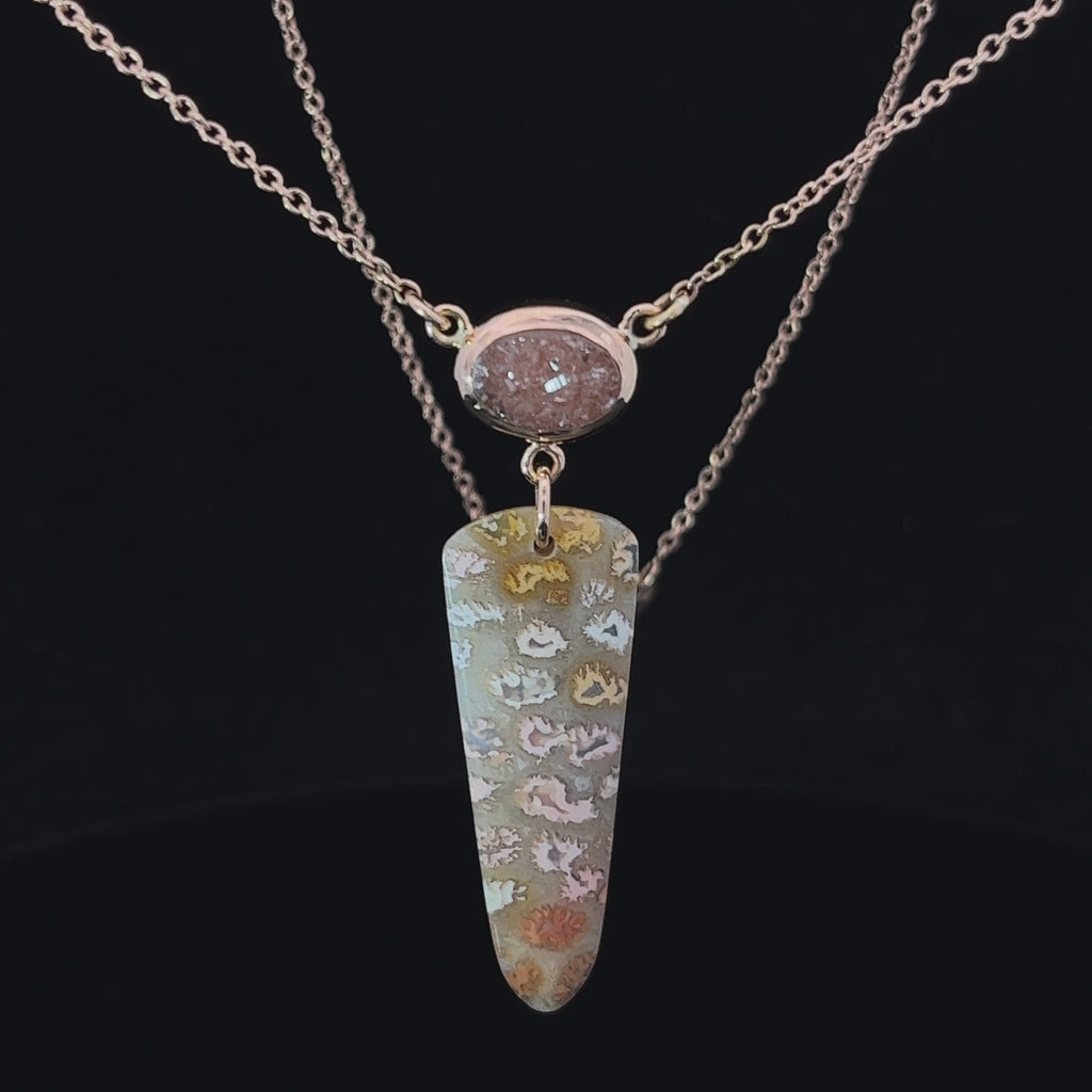 nicole van der wolf 18k 14k rose gold peach quartz druze fossilized coral necklace designyard contemporary jewellery gallery dublin ireland