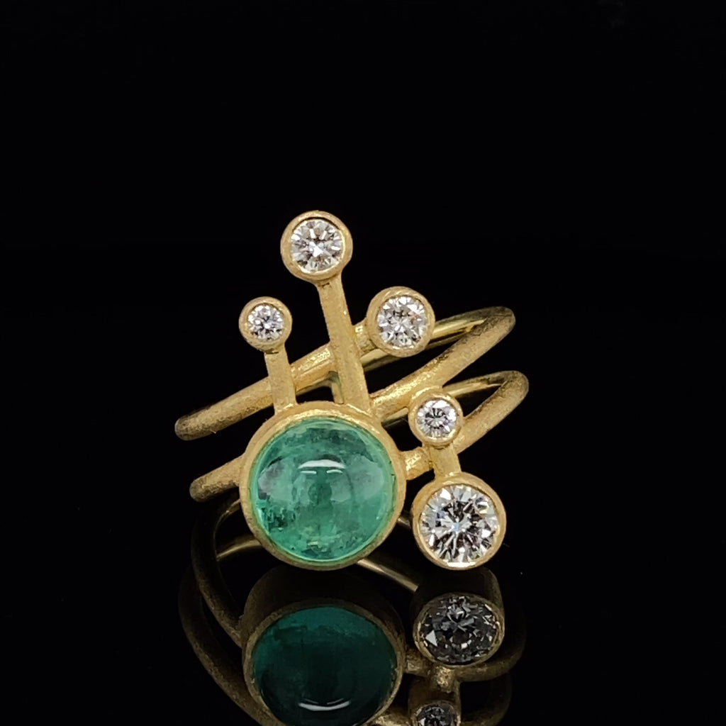 Shimell And Madden - 18k Yellow Gold Emerald Diamond Digamma Helix Ring - DESIGNYARD, Dublin Ireland.