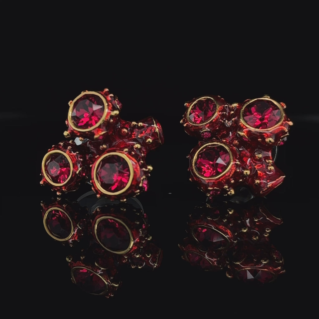 Simon Harrison - Coral Crystal and Enamel Small Cluster Stud Earring - DESIGNYARD, Dublin Ireland.