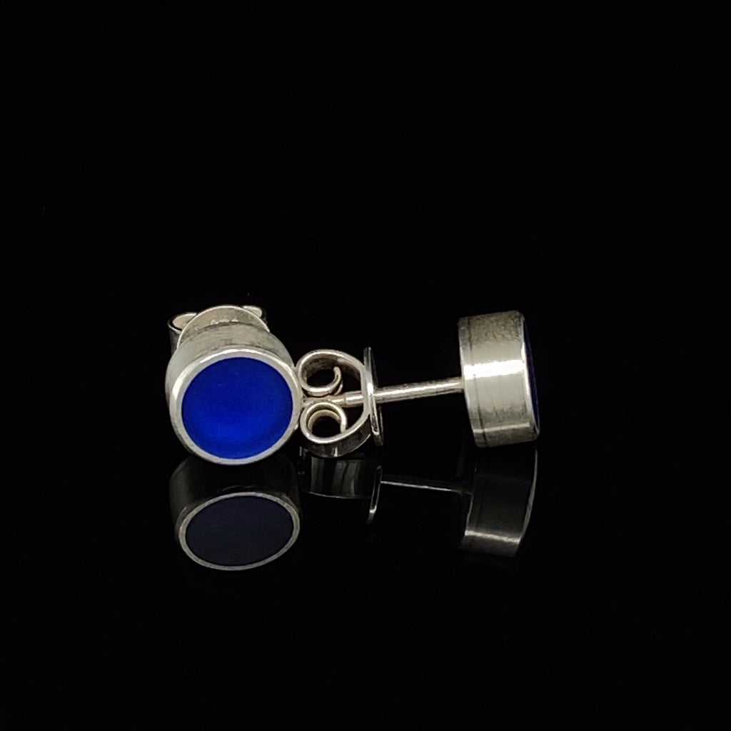 Monika Jakubec - Silver Blue Resin Round Micro Stud Earrings - DESIGNYARD, Dublin Ireland