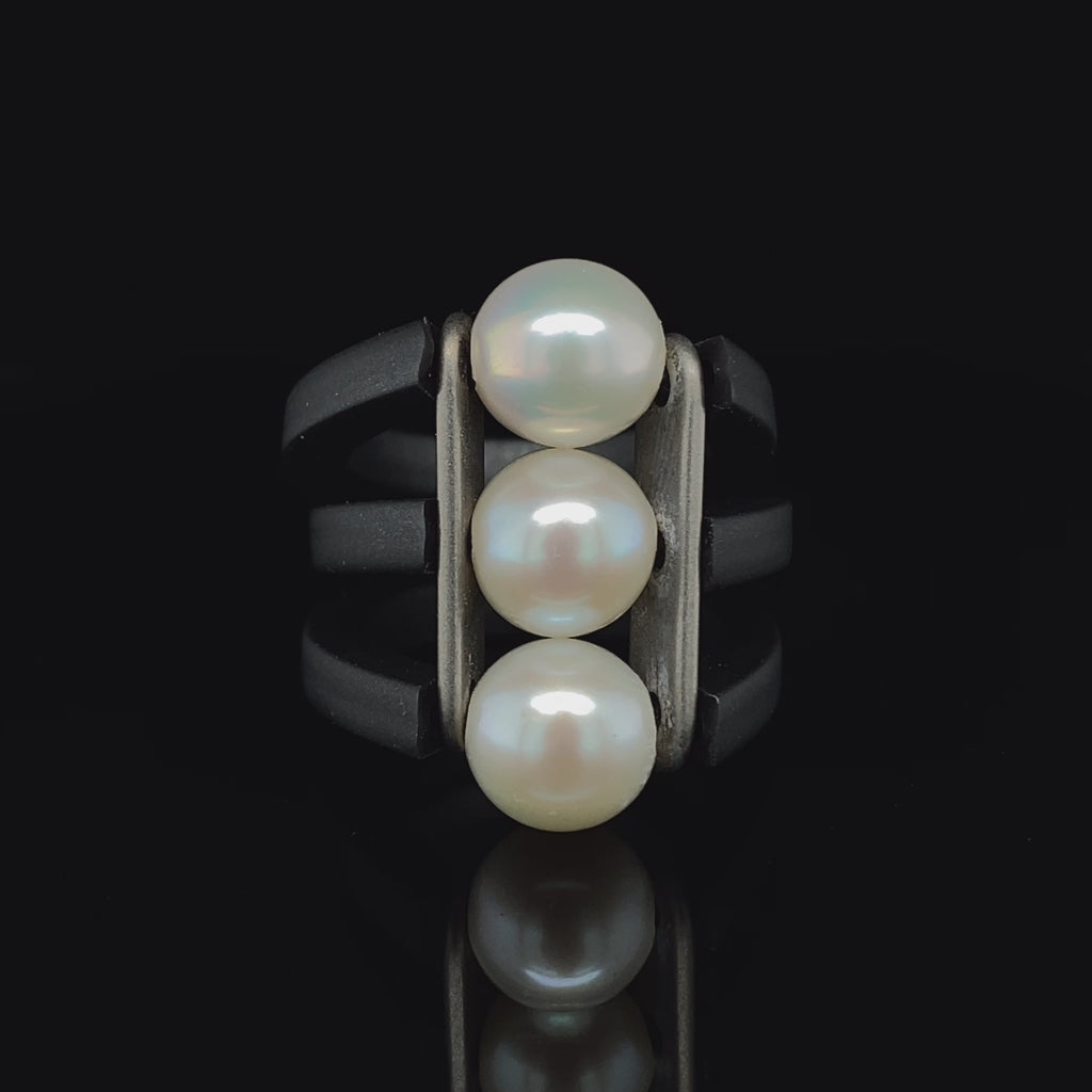 Ursula Muller - Trio Pearl Rubber Aluminium Ring - DESIGNYARD, Dublin Ireland.
