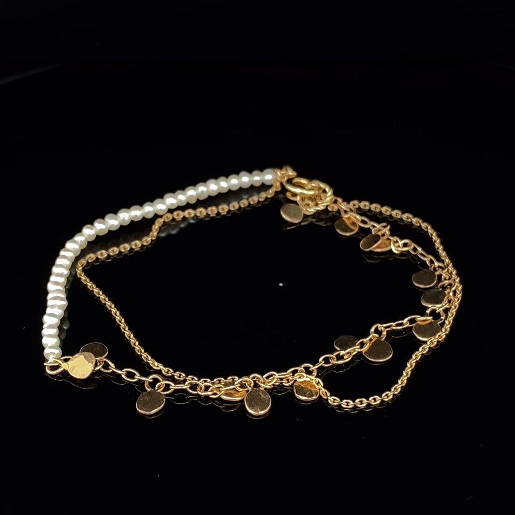 Neeltje Huddleston Slater - 14K Yellow Gold White Pearl Leaf Bracelet - DESIGNYARD, Dublin Ireland.