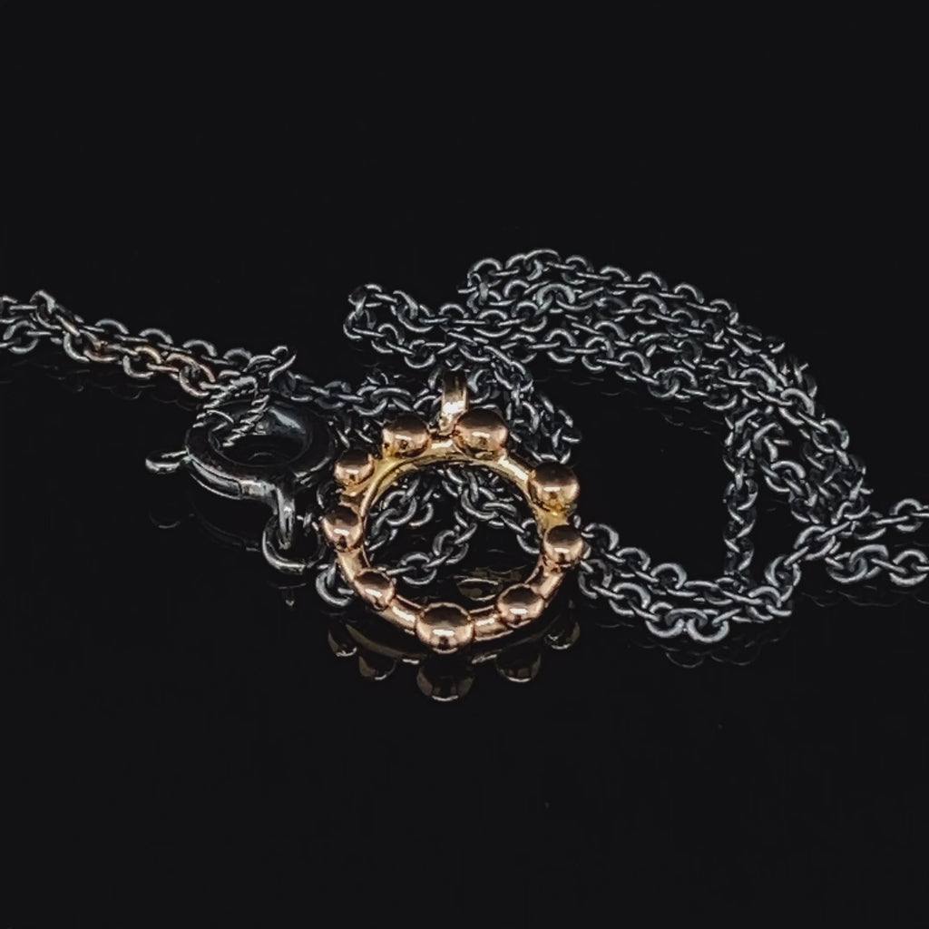 Neeltje Huddleston Slater - Oxidised Silver 14k Rose Gold Circle Dot Pendant - DESIGNYARD, Dublin Ireland.