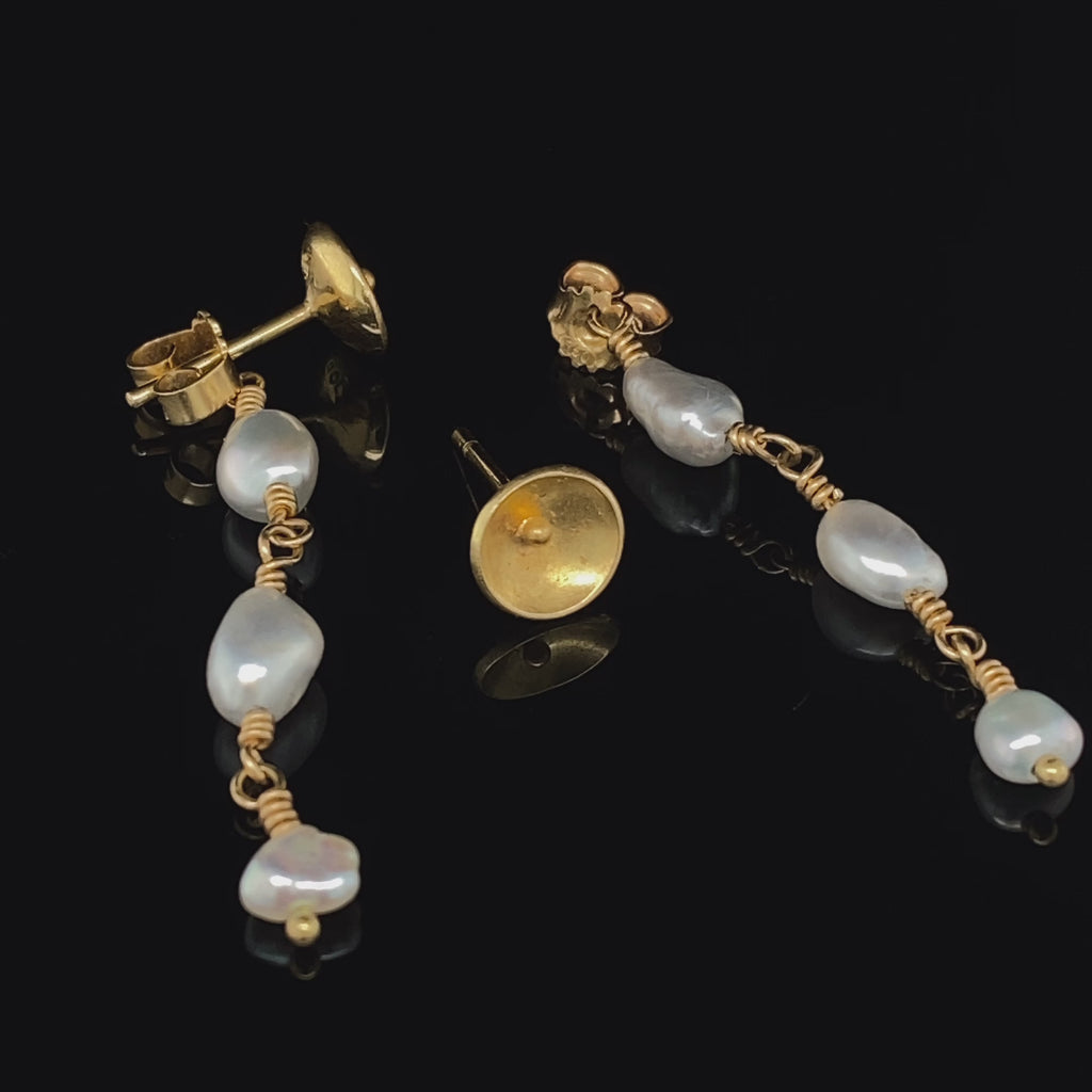 Josephine Bergsøe - 18k 22k Yellow Gold Diatom Pearl Drop Earrings - DESIGNYARD, Dublin Ireland.