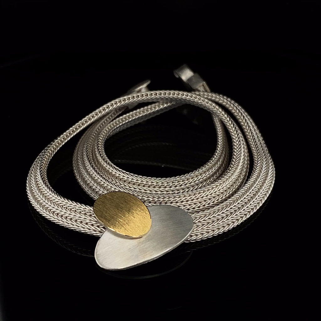 Manu - Sterling Silver 22k Yellow Gold Bi-Metal Foxchain Double Oval Necklace - DESIGNYARD, Dublin Ireland.