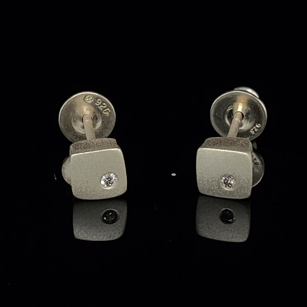 Paul Finch - Silver Square Diamond Stud Earrings - DESIGNYARD, Dublin Ireland.