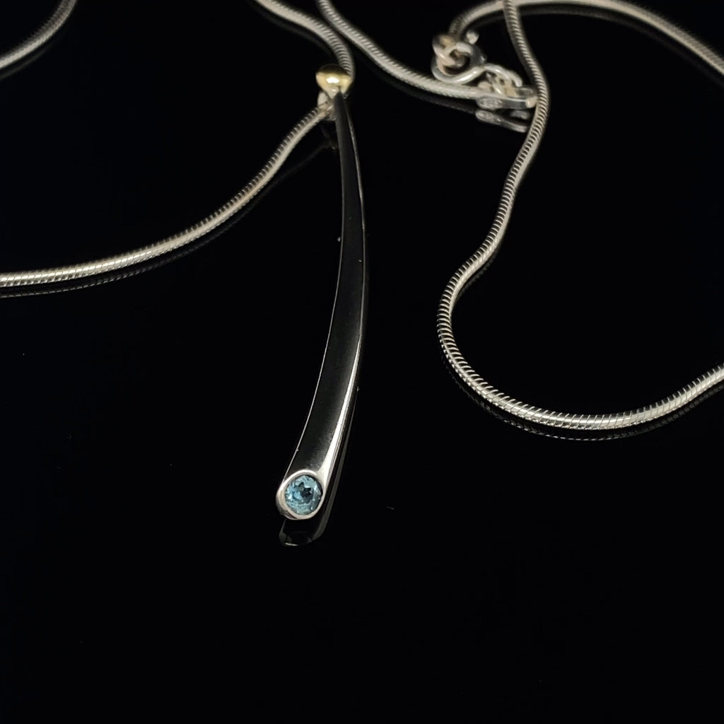 Paul Finch - Sterling Silver 18k Yellow Gold Blue Topaz Necklace - DESIGNYARD, Dublin Ireland.