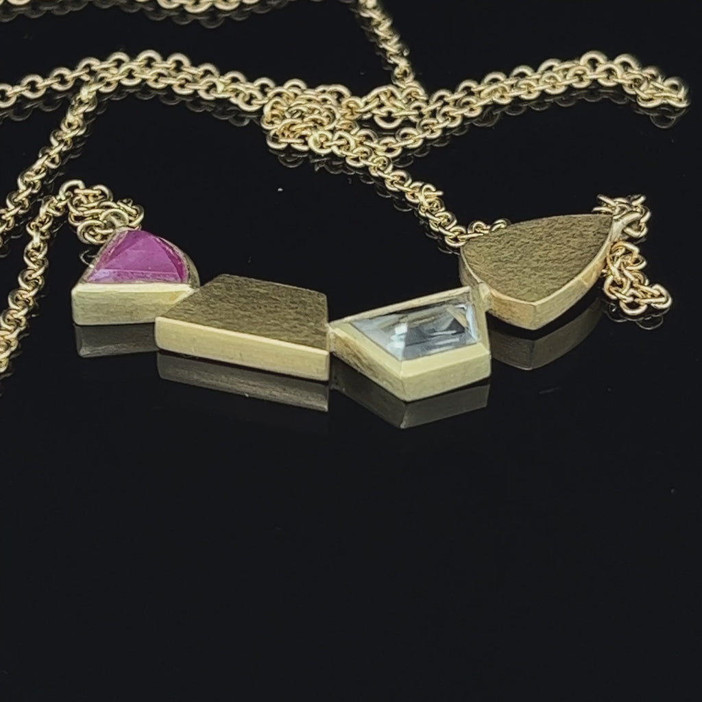 Catherine Mannheim - 18k Yellow Gold Montana Sapphire 4 Section Necklace - DESIGNYARD, Dublin Ireland.