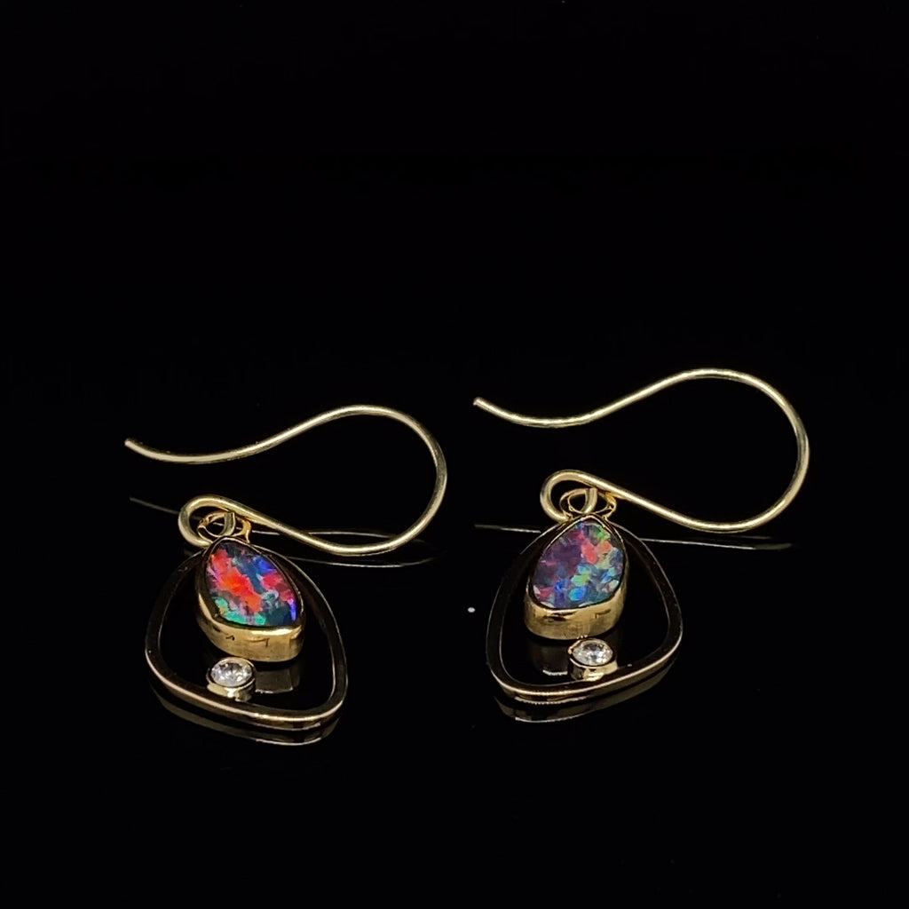 Stephanie Robinson - 18k Yellow Gold Black Opal Diamond Earrings - DESIGNYARD, Dublin Ireland.