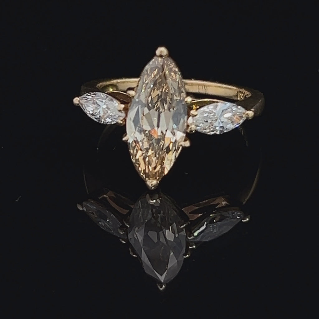 18k yellow gold cognac marquise diamond engagement ring designyard vintage jewellery collection dublin ireland