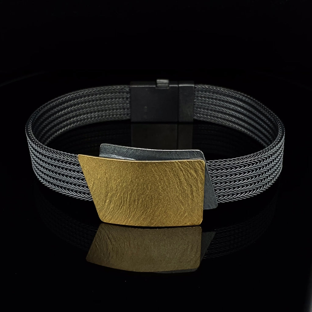 Manu - Oxidised Silver 22k Yellow Gold Bi-metal Foxchain Geometric Bracelet - DESIGNYARD, Dublin Ireland.