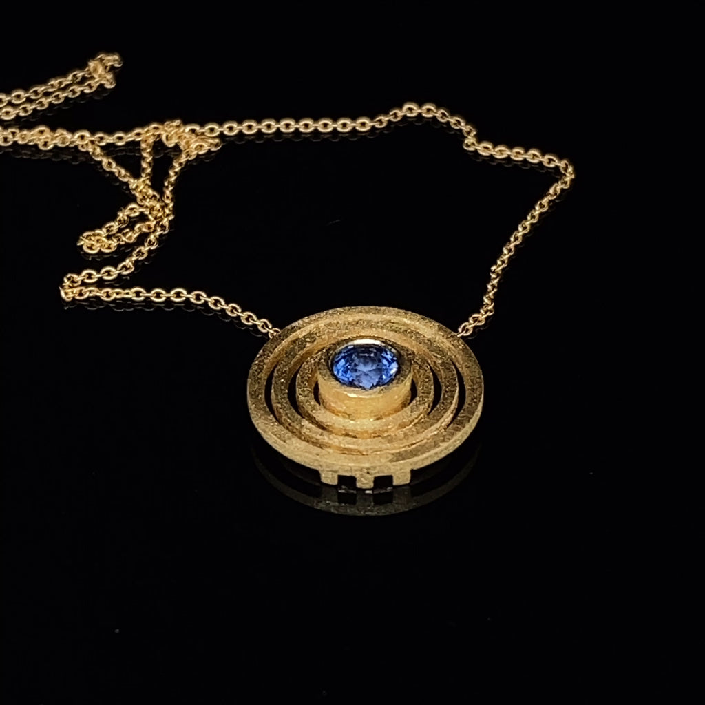 Shimell And Madden - 18k Yellow Gold Blue Sapphire Triple Nova Pendant - DESIGNYARD, Dublin Ireland.