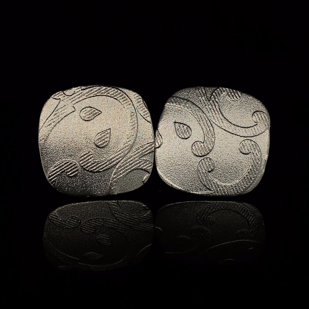 Ursula Muller - Silver Aluminium Embossed Cushion Earrings - DESIGNYARD, Dublin Ireland.