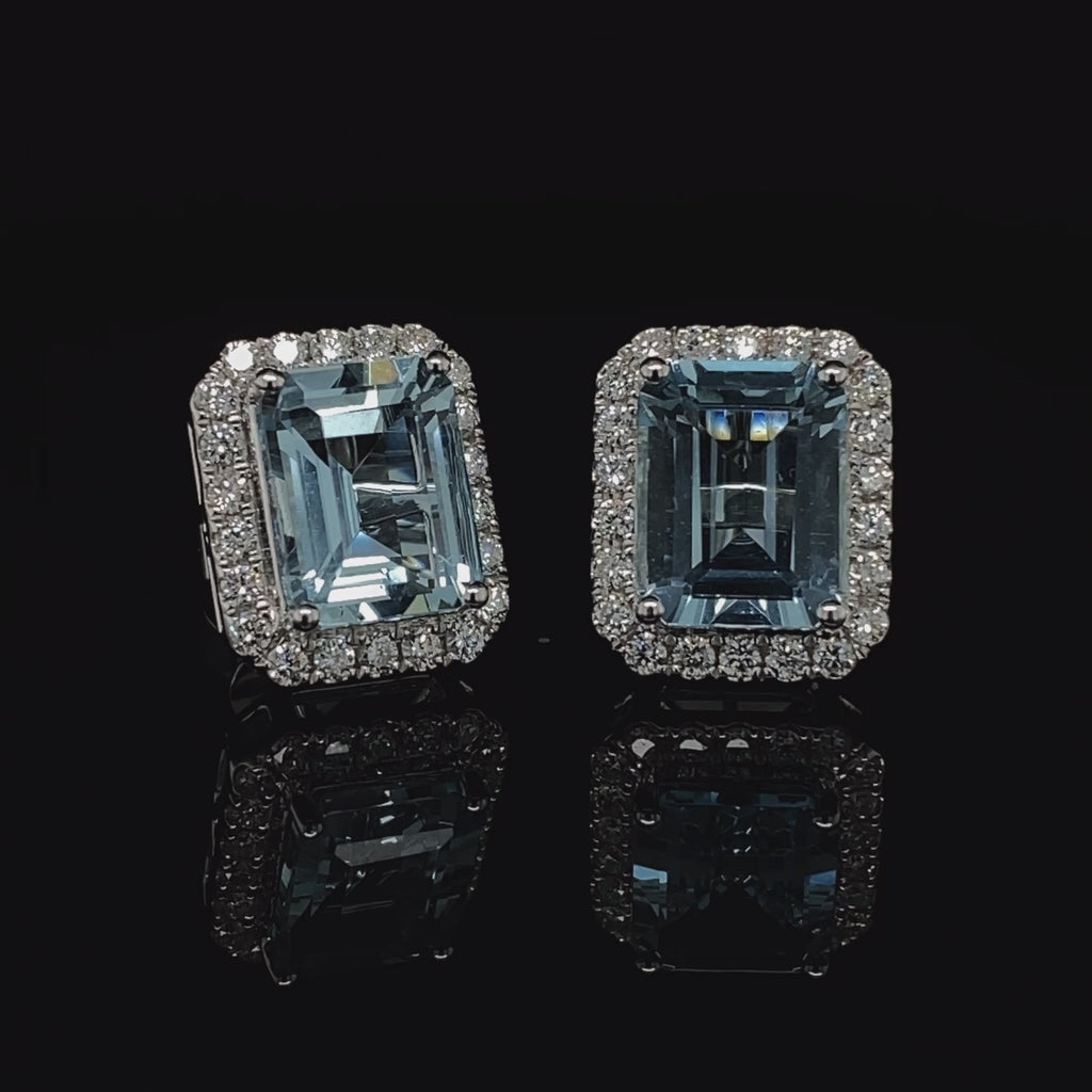 Video of 18k White Gold Aquamarine Diamond Statement Earrings. Available on DESIGNYARD.com and in our Jewellery Shop Dublin, Ireland. Free Worldwide Shipping with DHL.