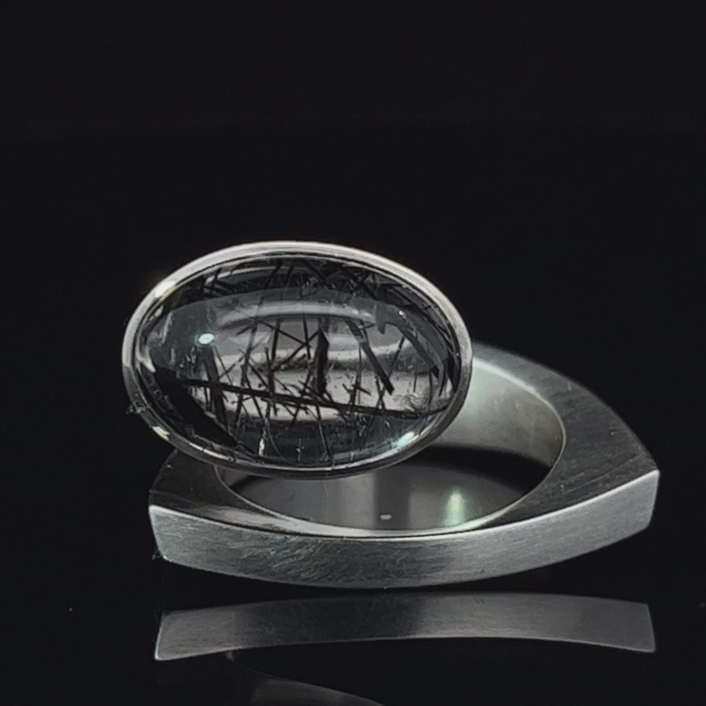 Angela Hubel - Sterling Silver Laguna Ring With Tourmalinated Quartz - DESIGNYARD, Dublin Ireland.