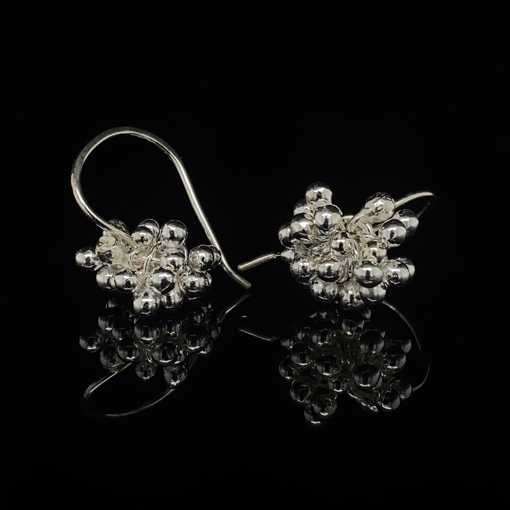 Neeltje Huddleston Slater - Sterling Silver Cluster Beaded Hook Earrings - DESIGNYARD, Dublin Ireland.