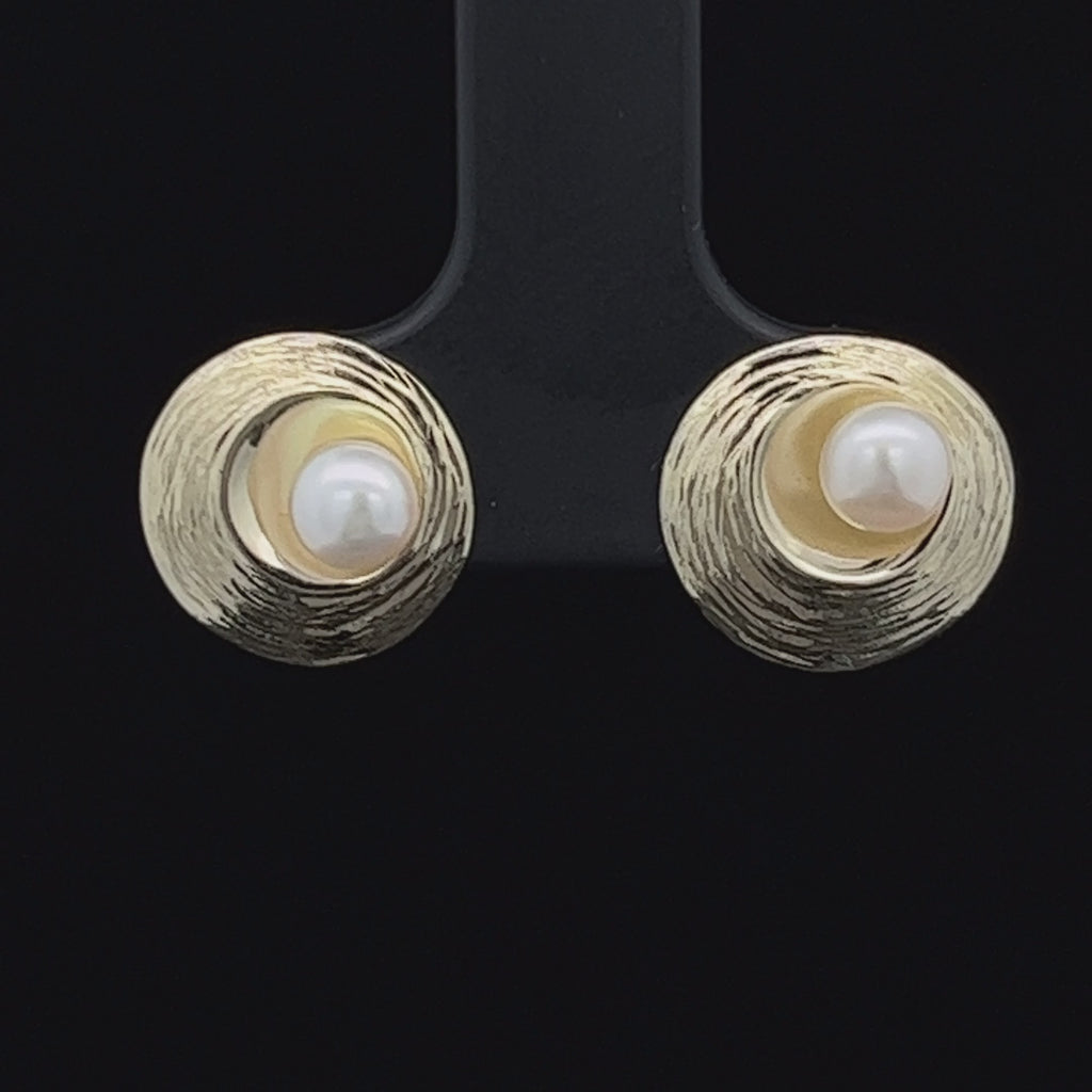 Martina Hamilton - 9k Yellow Gold Oyster Pearl Stud Earrings - DESIGNYARD, Dublin Ireland.