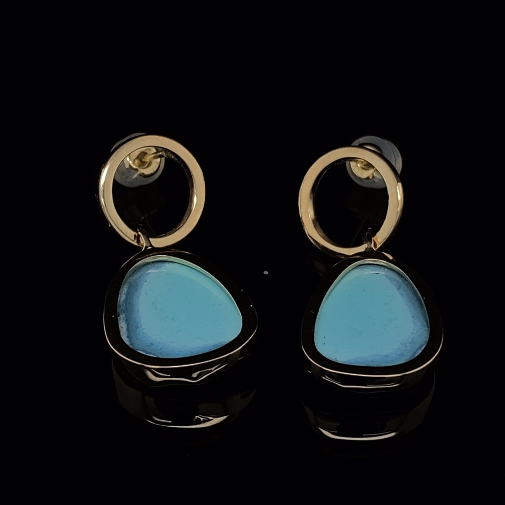 Stephanie Robinson - 14k Yellow Gold Natural Turquoise Drop Earrings - DESIGNYARD, Dublin Ireland.