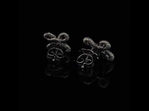 Video of Brigitte Adolph's  Sterling Silver Black Rhodium Pique Dame Handmade Statement Earrings. Available on DESIGNYARD.com No 1 for Contemporary Jewellery Dublin, Ireland.