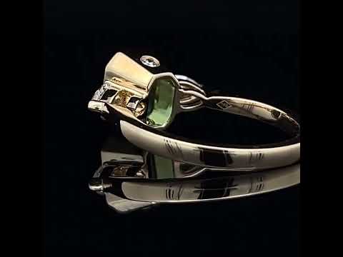 Video of 18k Yellow Gold Green Tourmaline Pirum Diamond Engagement Ring. Available on DESIGNYARD.com and in our Contemporary Jewellery Shop Dublin, Ireland. #1 for Unique Engagement Rings in Ireland.