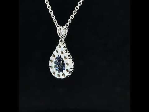 Video of Elegant 18k White Gold Blue Sapphire Diamond Pirum Pendant. Available on DESIGNYARD.com and in our Jewellery Shop Dublin, Ireland. Free Worldwide Shipping with DHL.