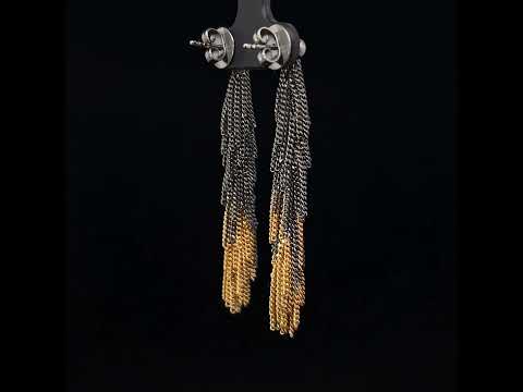 Video of Claudia Milic's Contemporary Silver Black Rhodium Gold Siara Gold Peak Long Drop Earrings. Available on DESIGNYARD.com and in our Jewellery Gallery Dublin, Ireland. Free Worldwide Shipping with DHL.