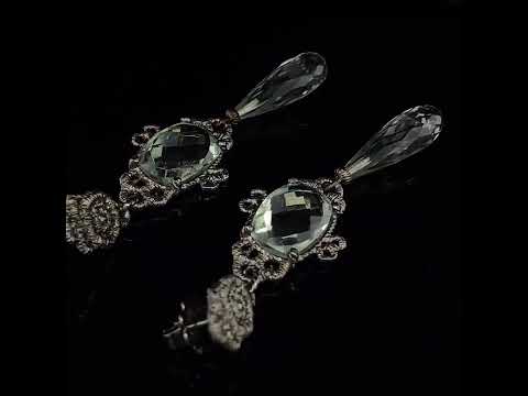 Video of Brigitte Adolph Sterling Silver Black Rhodium Prasiolite Madame Favart Statement Earrings. Available on DESIGNYARD.com and in our Jewellery Shop Dublin, Ireland. Free Worldwide Shipping with DHL.