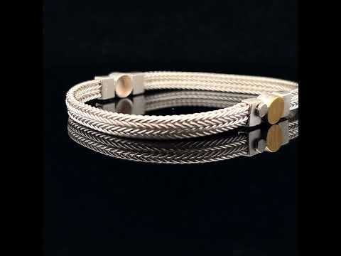 Video of Manu's Contemporary Sterling Silver 22k Yellow Gold Bi-Metal Narrow Foxchain Dots Bracelet. Available on DESIGNYARD.com and in our Jewellery Shop Dublin, Ireland. Free Worldwide Shipping with DHL.