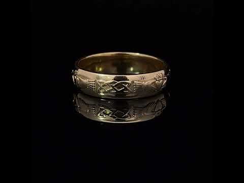 Video of 14k Yellow Gold Women's Celtic Claddagh Wedding Ring. Handmade in Ireland. Available on DESIGNYARD.com and in our Jewelry Store Dublin, Ireland. Free Worldwide Shipping with DHL.