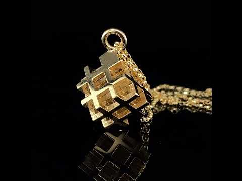 Video  of Vanessa Ree's Contemporary 18k Yellow Gold 3D# Positive Pendant. Available on DESIGNYARD.com Number 1 for Contemporary Jewellery Dublin, Ireland. Free Worldwide Shipping with DHL.